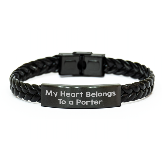 Porter Heartfelt Gift, Funny Quote Interlaced Leather Bracelet, Unique Father's Day Presents from Men to Porter, 7.87 inches Long - Image 1