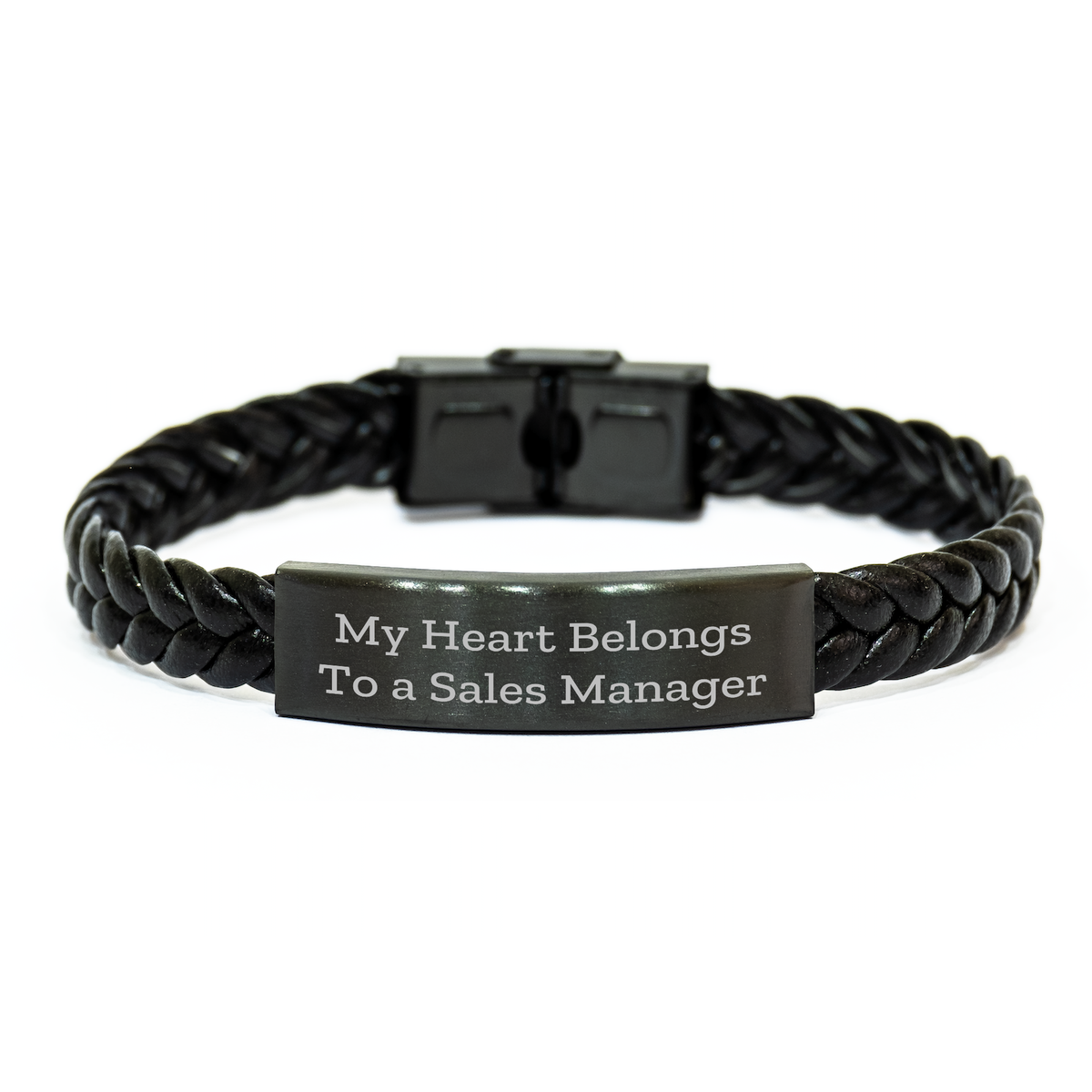 Funny Sales Manager Gifts, Interlaced Leather Bracelet, 'My Heart Belongs To A Sales Manager', Inspirational Quote for Mother's Day, Gifts from Family to Sales Manager - Image 1