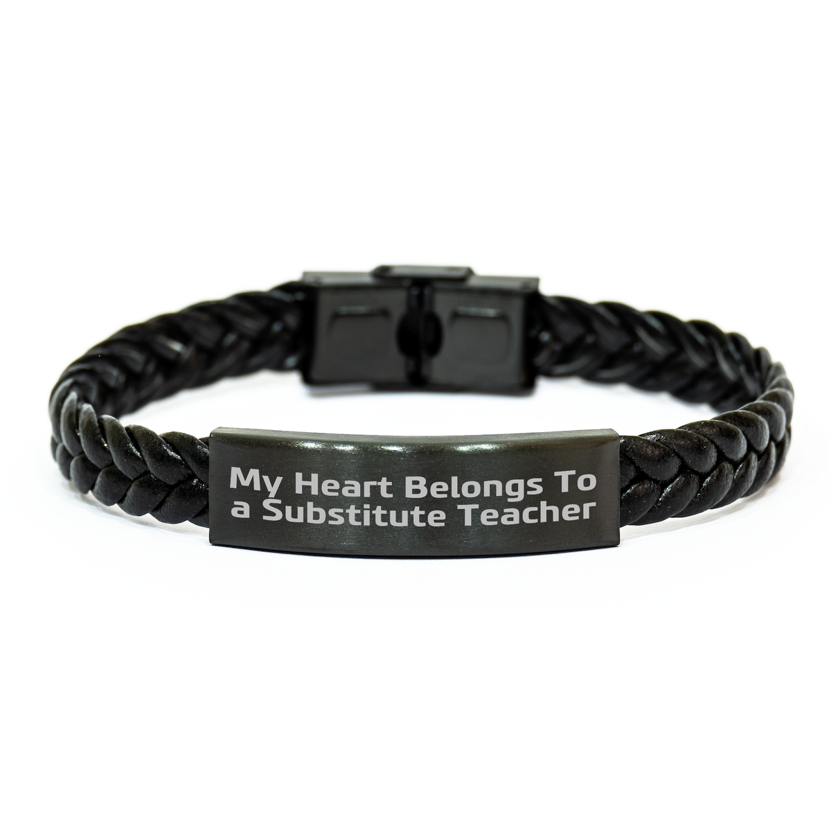 Funny Substitute Teacher Gifts for Men, 'My Heart Belongs To A Substitute Teacher' Interlaced Leather Bracelet, Father's Day Unique Gifts from Men to Substitute Teacher - Image 1