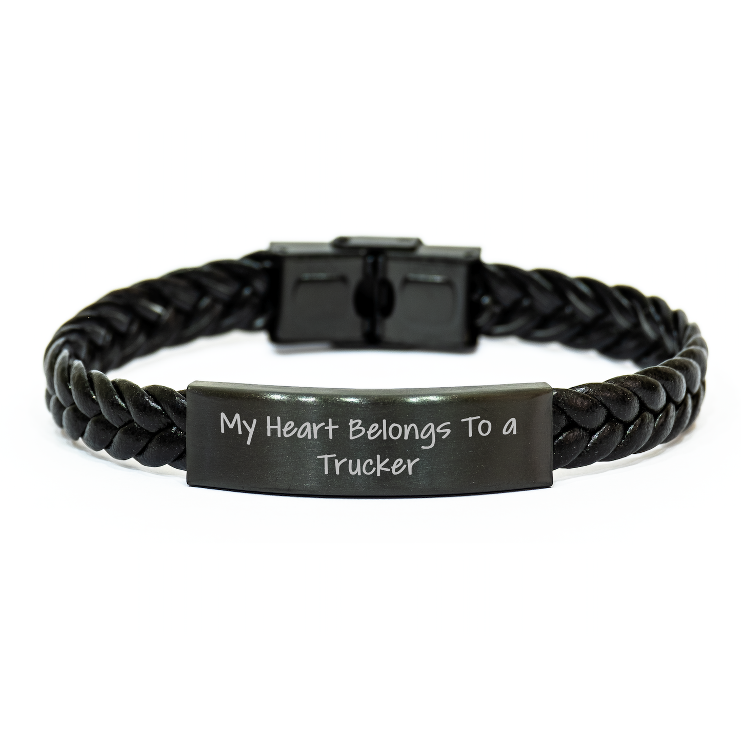 Trucker-Inspired Interlaced Leather Bracelet, Funny Quote Gift for Him, Gifts from Family to Trucker, Perfect Father's Day Unique Gifts - Image 1