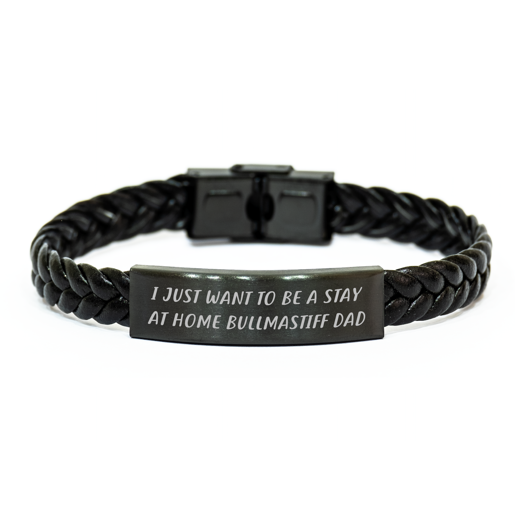 Funny Bullmastiff Dog Dad Gifts, Interlaced Leather Bracelet for Men, 'I Just Want To Be A Stay At Home Bullmastiff Dad' Quote, Father's Day Unique Gifts from Family, Gifts for Bullmastiff Dog Lovers - Image 1