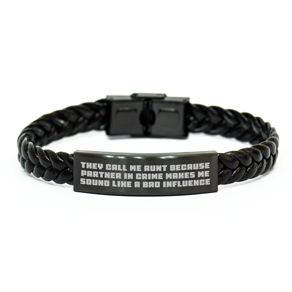 Funny Aunt Gifts from Men - Interlaced Leather Bracelet, They Call Me Aunt Because Partner In Crime Makes Me Sound Like A Bad Influence, Gifts for Aunt, Father's Day Unique - Image 1