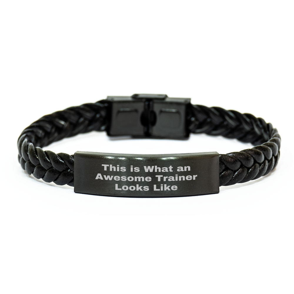 Awesome Trainer Alert! Interlaced Leather Bracelet with 'This Is What An Awesome Trainer Looks Like' Quote - Father's Day Unique Gifts for Trainers - Image 1