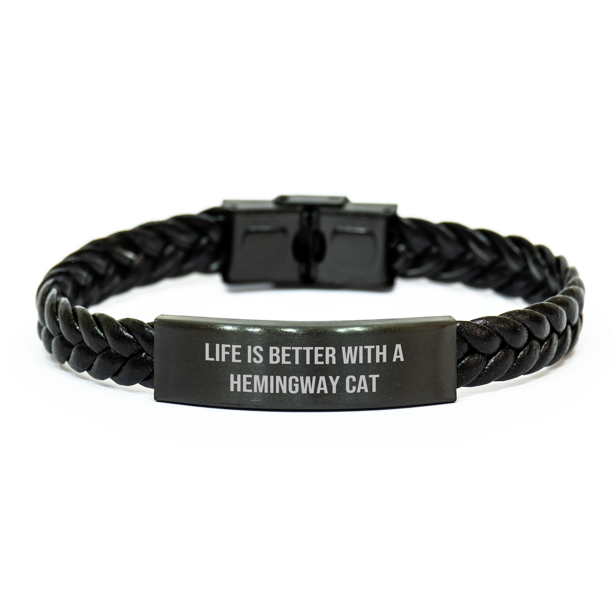 Funny Hemingway Cat Gifts Interlaced Leather Bracelet Life Is Better With A Hemingway Cat Gifts for Men from Family - Image 1
