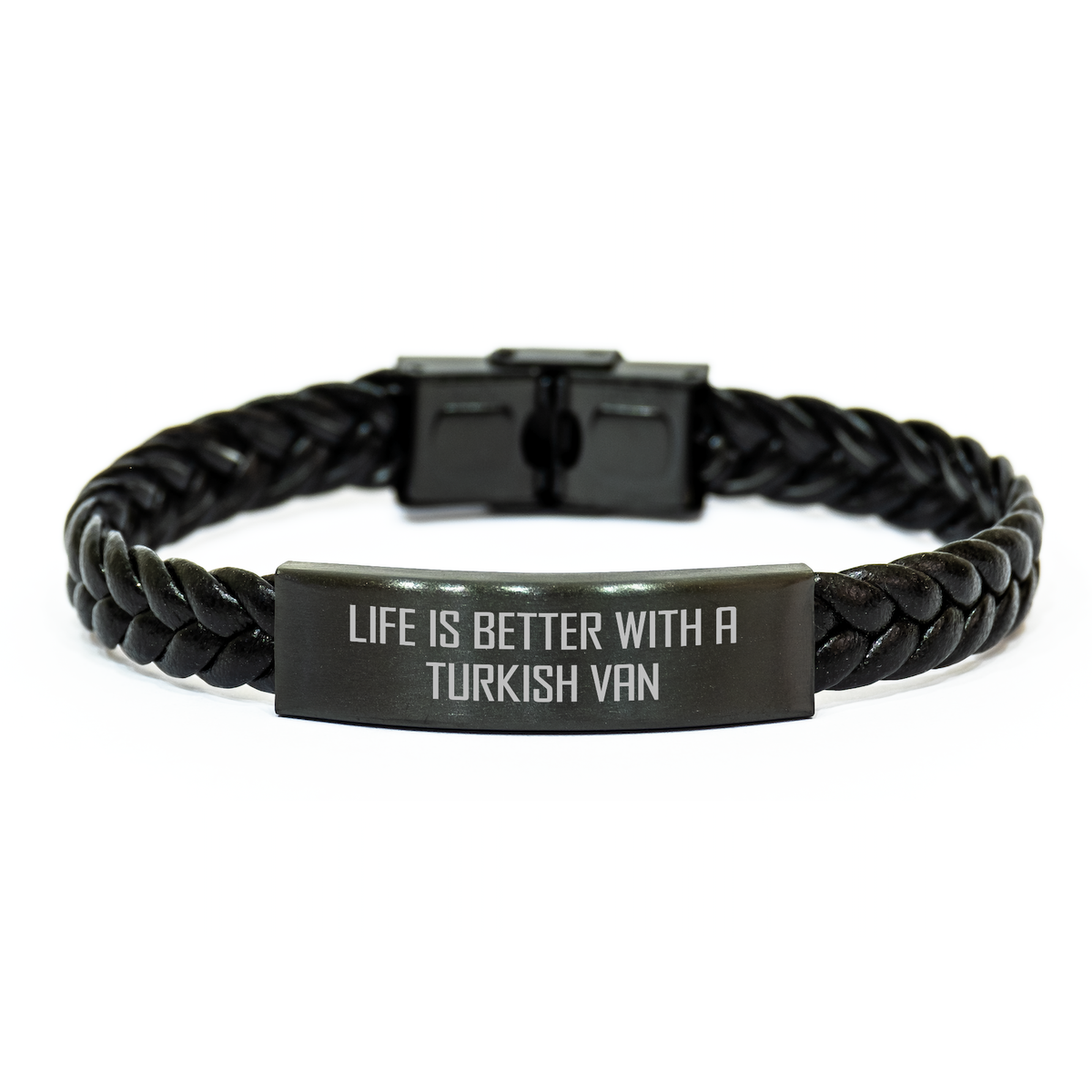 Funny Life Is Better With A Turkish Van Cat Gifts for Men from Dad on Father's Day Interlaced Leather Bracelet - Image 1