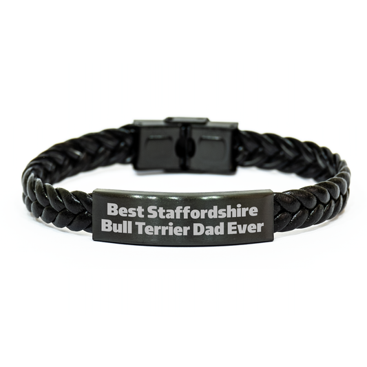 Funny Staffordshire Bull Terrier Dog Gifts for Best Dad Ever, Interlaced Leather Bracelet from Men to Family - Father's Day Unique Presents - Image 1