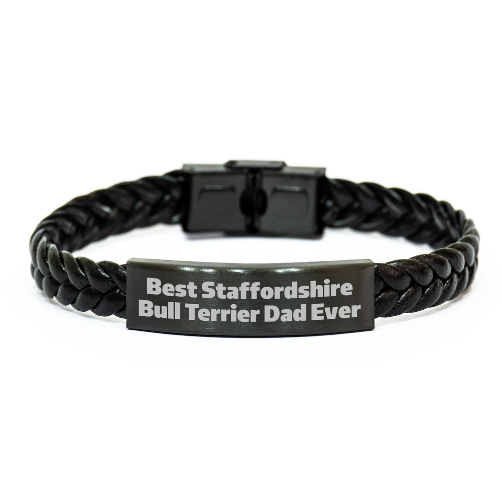 Funny Staffordshire Bull Terrier Dog Gifts for Best Dad Ever, Interlaced Leather Bracelet from Men to Family - Father's Day Unique Presents - Image 1