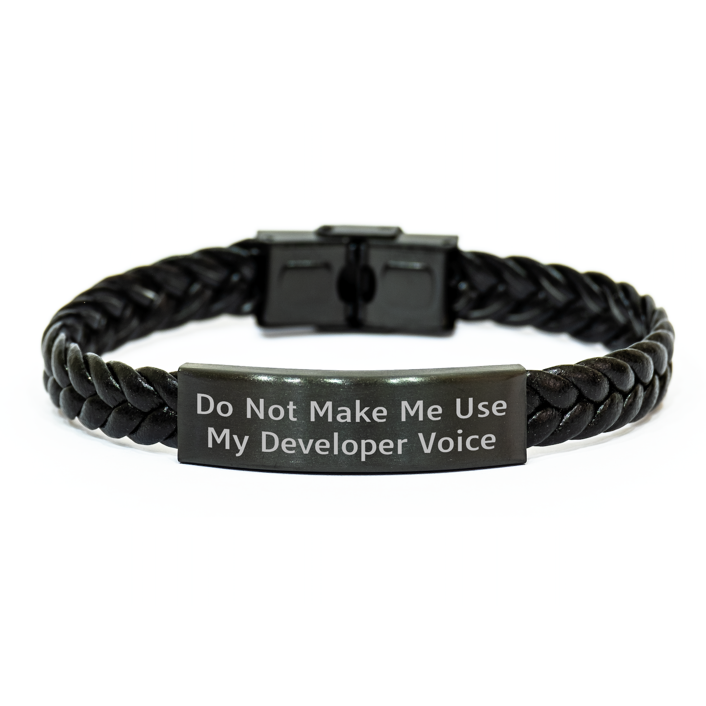 Funny Developer Gifts, Interlaced Leather Bracelet for Men, 'Do Not Make Me Use My Developer Voice' Quote, Unique Father's Day Unique Gifts from Friends, Coworkers, Family - Image 1