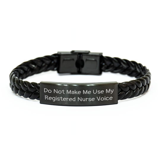 Gifts from Family, Unique Registered Nurse Interlaced Leather Bracelet, 'Do Not Make Me Use My Registered Nurse Voice', Father's Day Unique Gifts for Men - Image 1