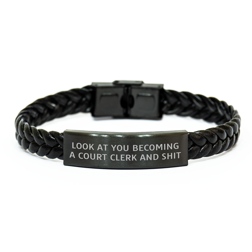 Funny Court Clerk Gifts: Interlaced Leather Bracelet for Dad from Court Clerk - Image 1