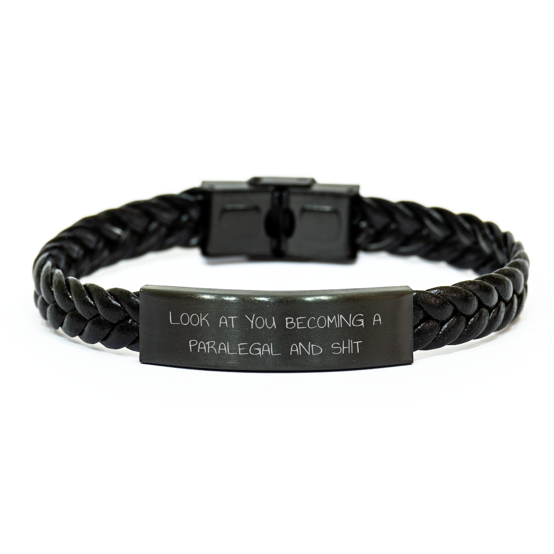 Funny Paralegal Gifts from Family - Look At You Becoming A Paralegal And Shit Interlaced Leather Bracelet for Mother's Day - Image 1
