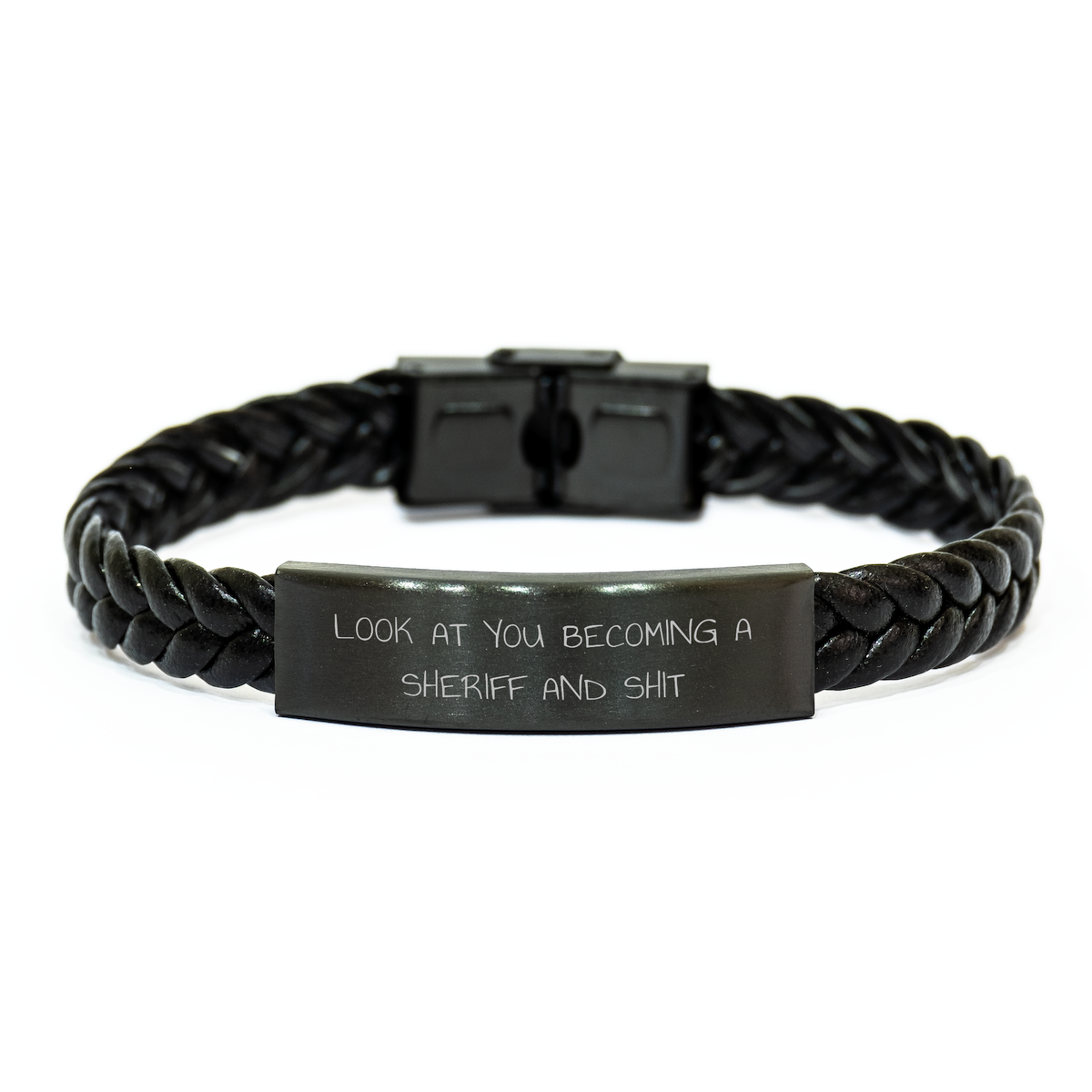 Funny Sheriff Gifts for Mom - Interlaced Leather Bracelet with Stainless Steel Engraving - Gifts from Friends for Sheriff Lovers, Unique Mother's Day Presents - Image 1