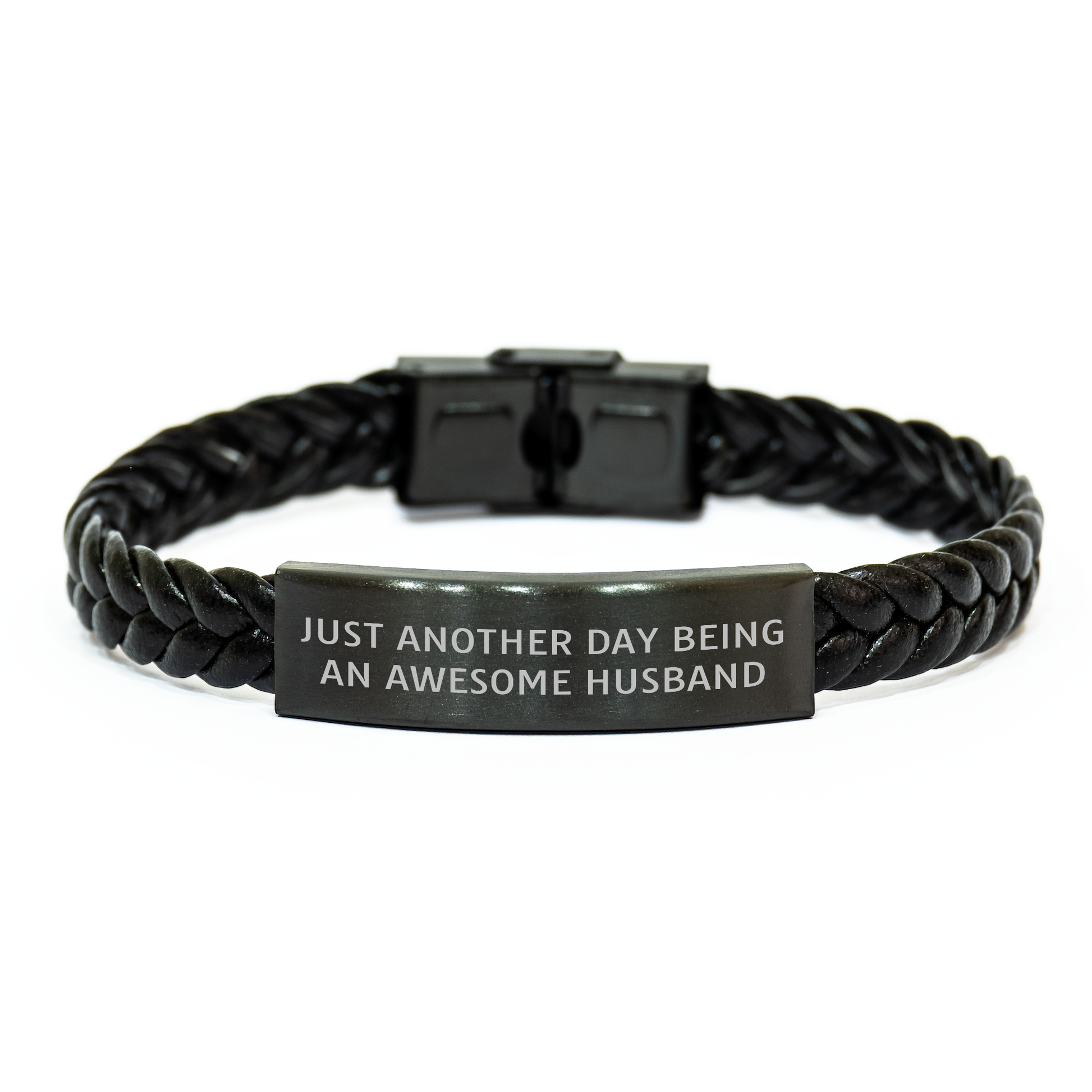 Funny Husband Gifts from Men - Just Another Day Being An Awesome Husband Interlaced Leather Bracelet for Graduation Unique Gifts - Image 1