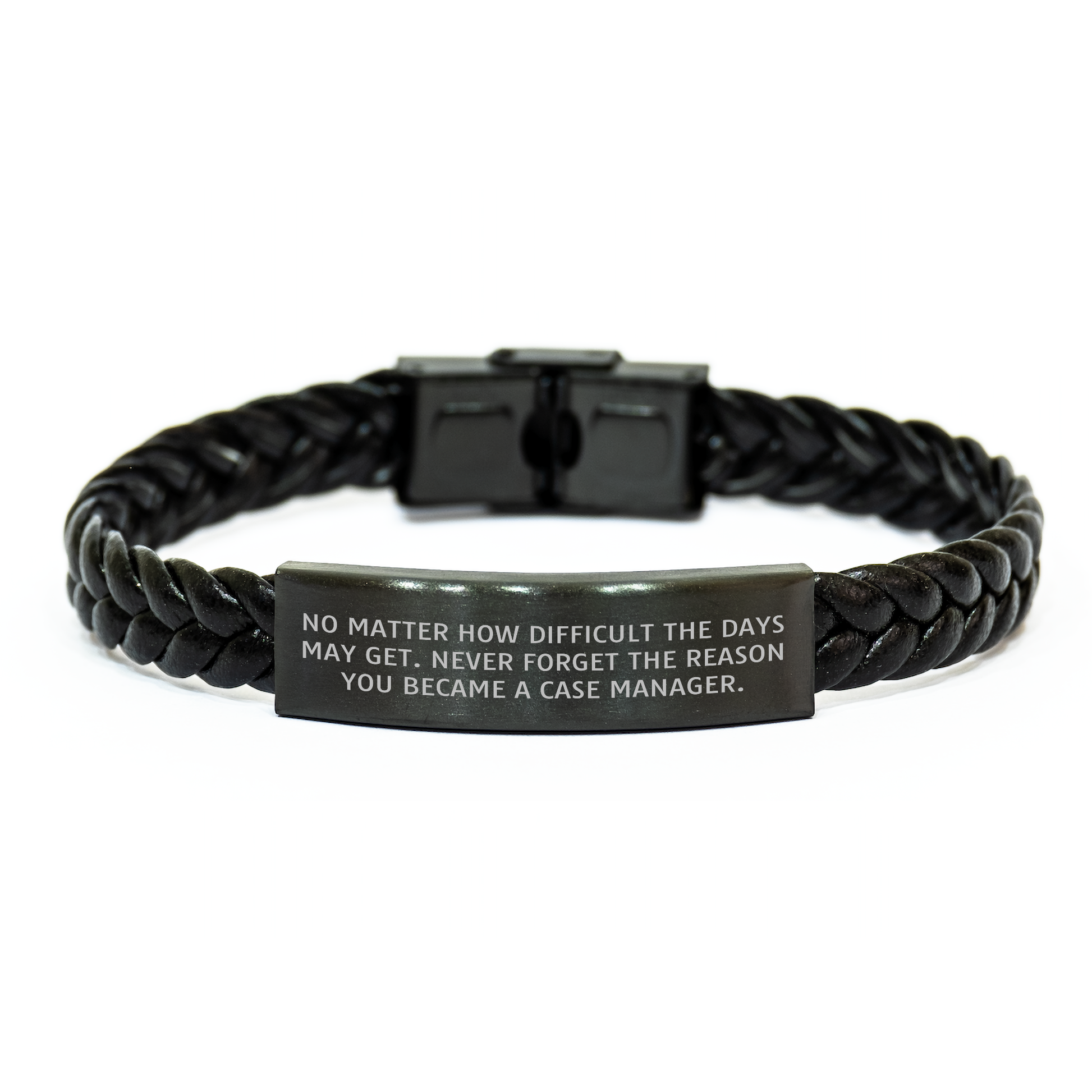 Case Manager Inspirational Gifts from Family - 'No Matter How Difficult...' Interlaced Leather Bracelet for Men, Father's Day Unique Gifts from Women - Image 1