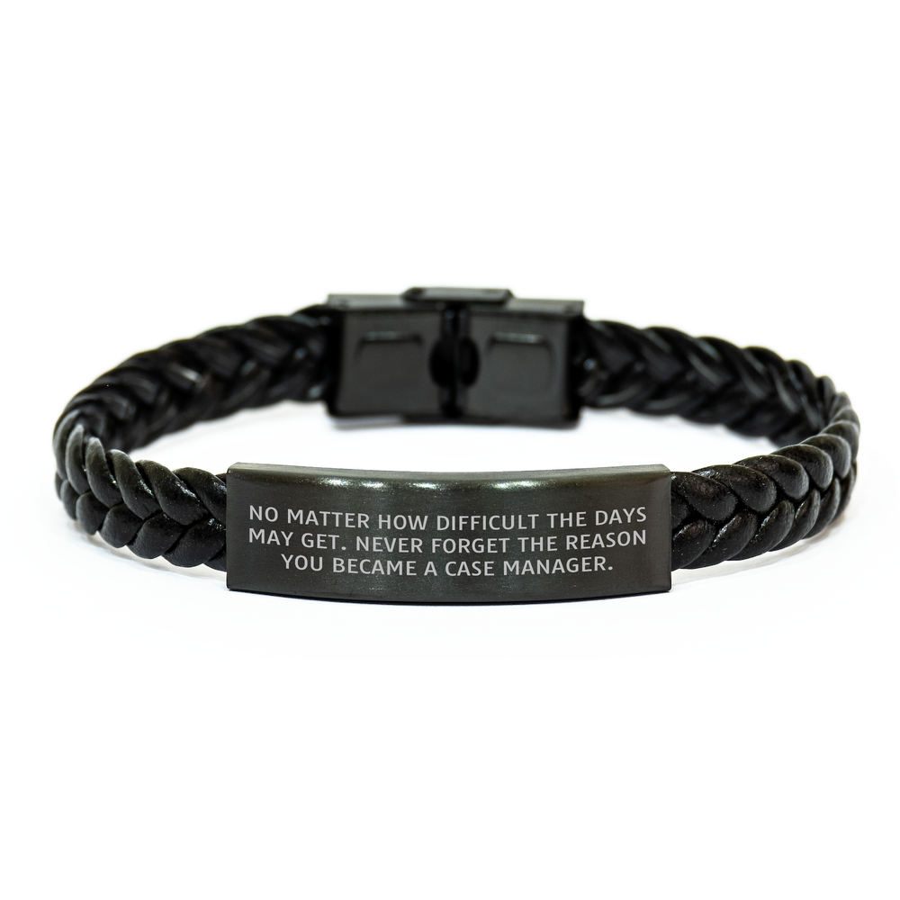 Case Manager Inspirational Gifts from Family - 'No Matter How Difficult...' Interlaced Leather Bracelet for Men, Father's Day Unique Gifts from Women - Image 1