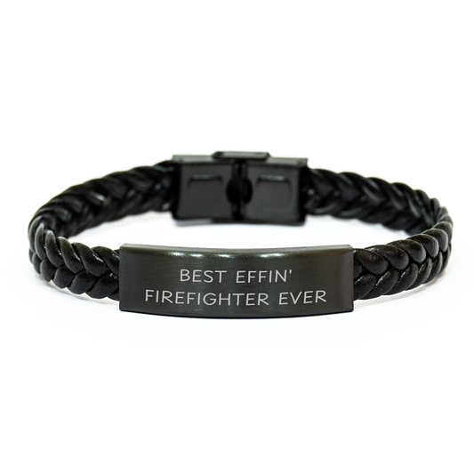 Funny Firefighter Gifts from Men to Best Effin' Firefighter Ever - Interlaced Leather Bracelet for Father's Day - Image 1