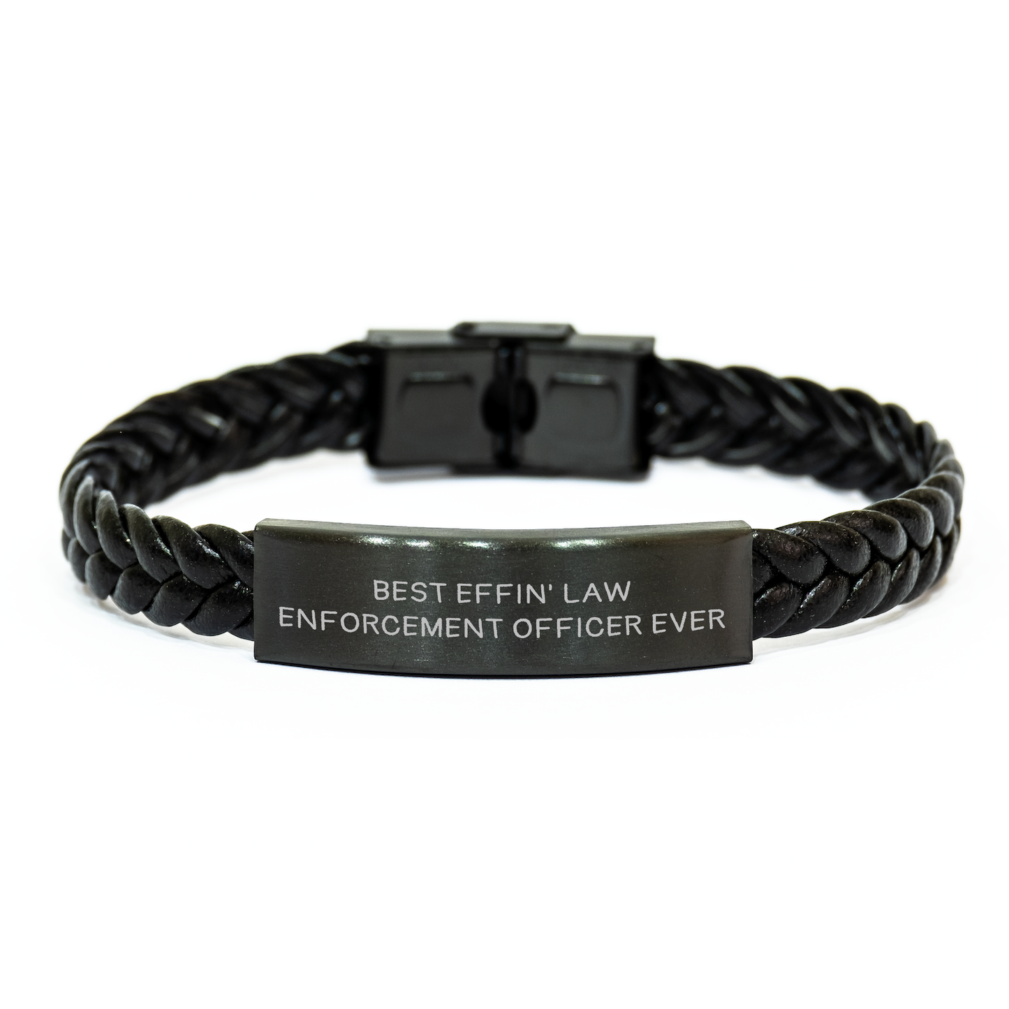 Funny Law Enforcement Officer Gifts, Best Effin' Law Enforcement Officer Ever Interlaced Leather Bracelet for Men, Father's Day Unique Gifts from Friends to Family - Image 1