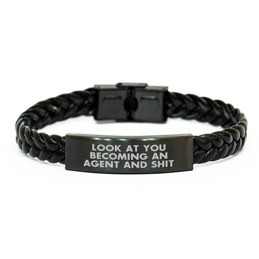 Funny Agent Quote Interlaced Leather Braces Gifts from Men, Gifts for Agent, Father's Day Unique Agent Gifts - Image 1