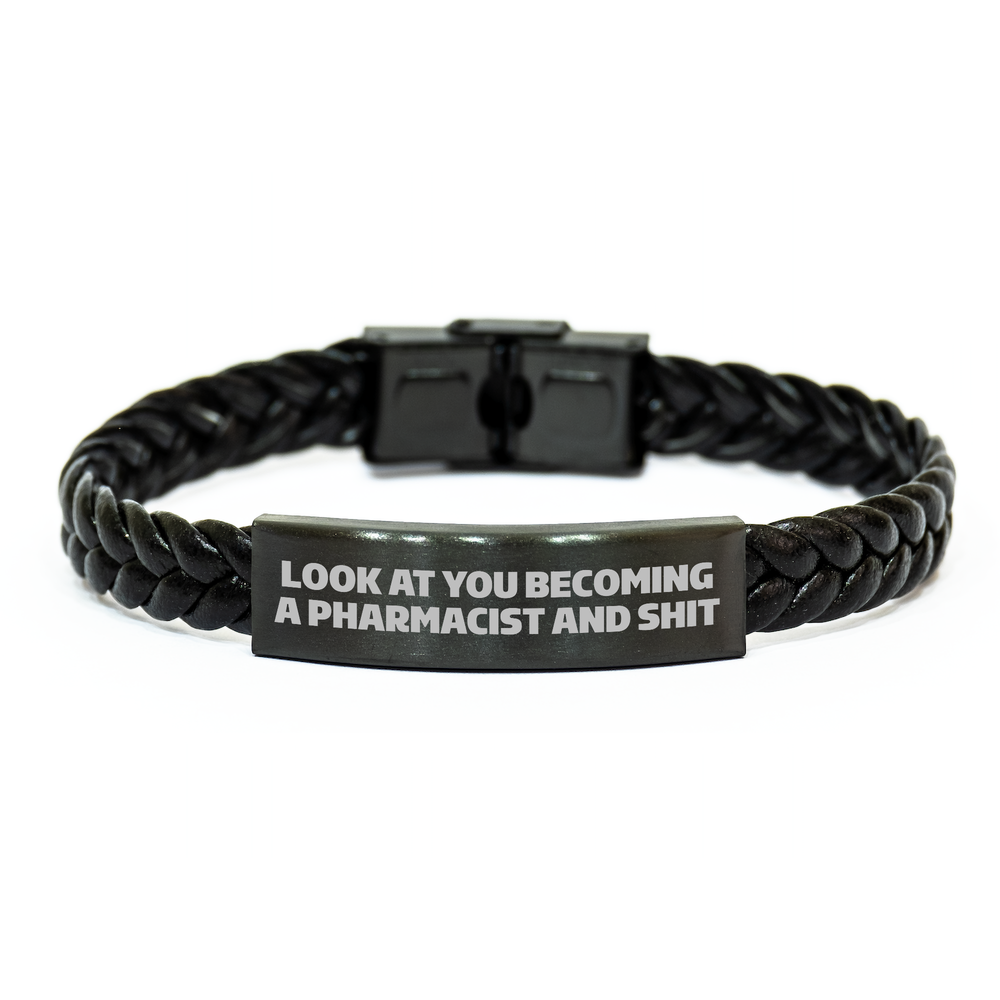 Funny Pharmacist Gifts for Men from Family and Friends - Interlaced Leather Bracelet for Graduation - Image 1