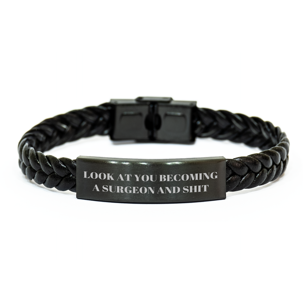 Funny Surgeon Gifts for Men Friends Coworkers from Look At You Becoming A Surgeon And Shit Interlaced Leather Bracelet for Graduation - Image 1
