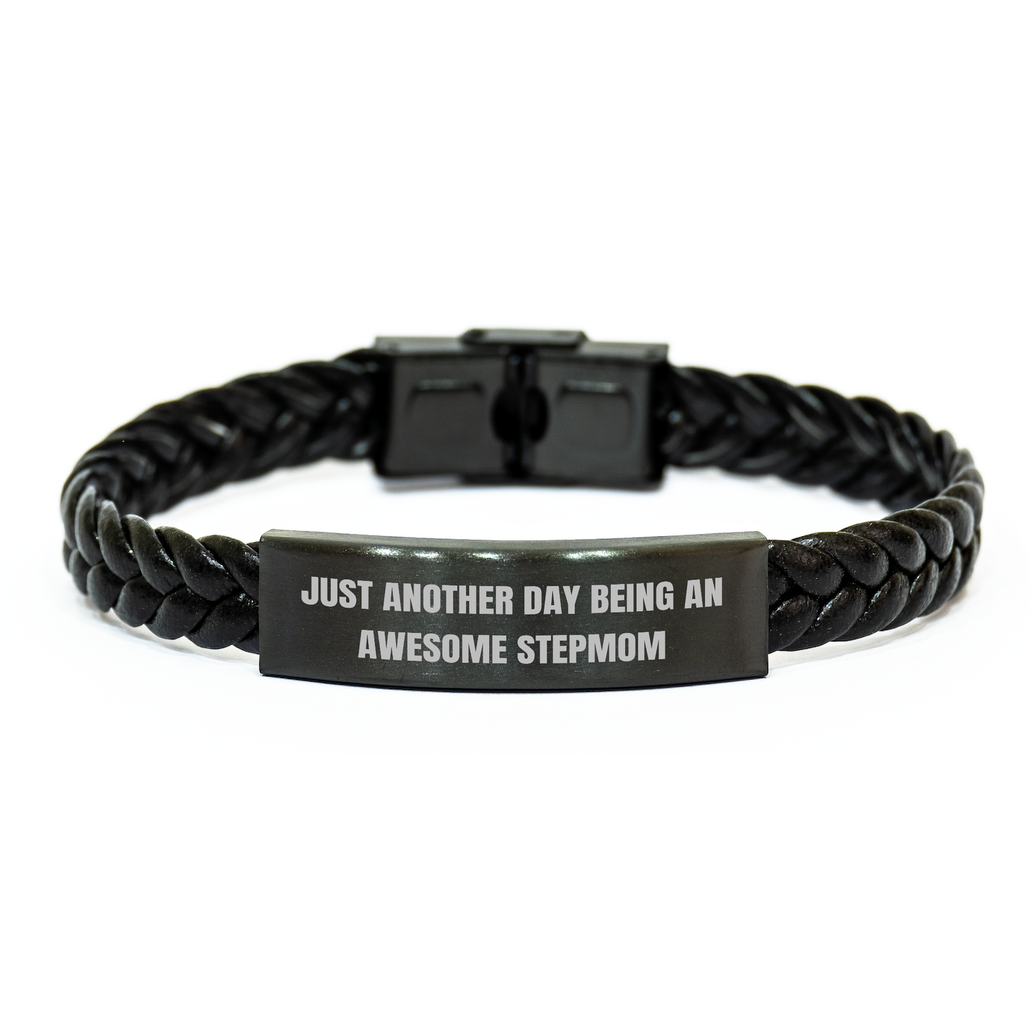 Stepmom Gifts from Men for Awesome Stepmom, Just Another Day Interlaced Leather Graduation Unique Gifts, Inspirational Quote - Image 1