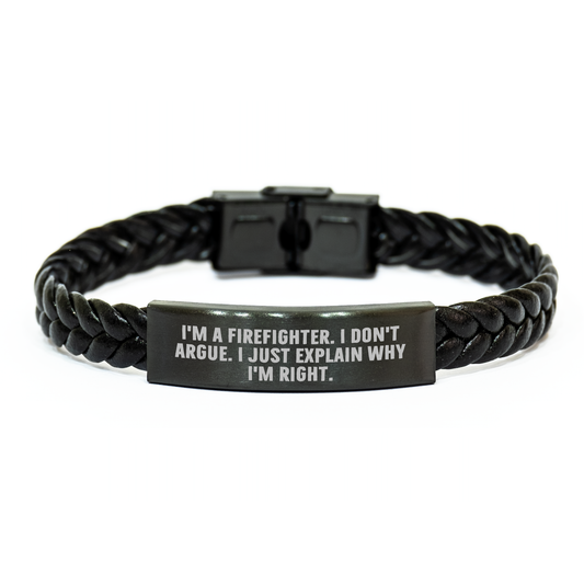 Funny Firefighter Gifts, Inspirational Quote Interlaced Leather Bracelet, 7.87 inches, Gifts from Family, Gifts for Firefighter - Image 1