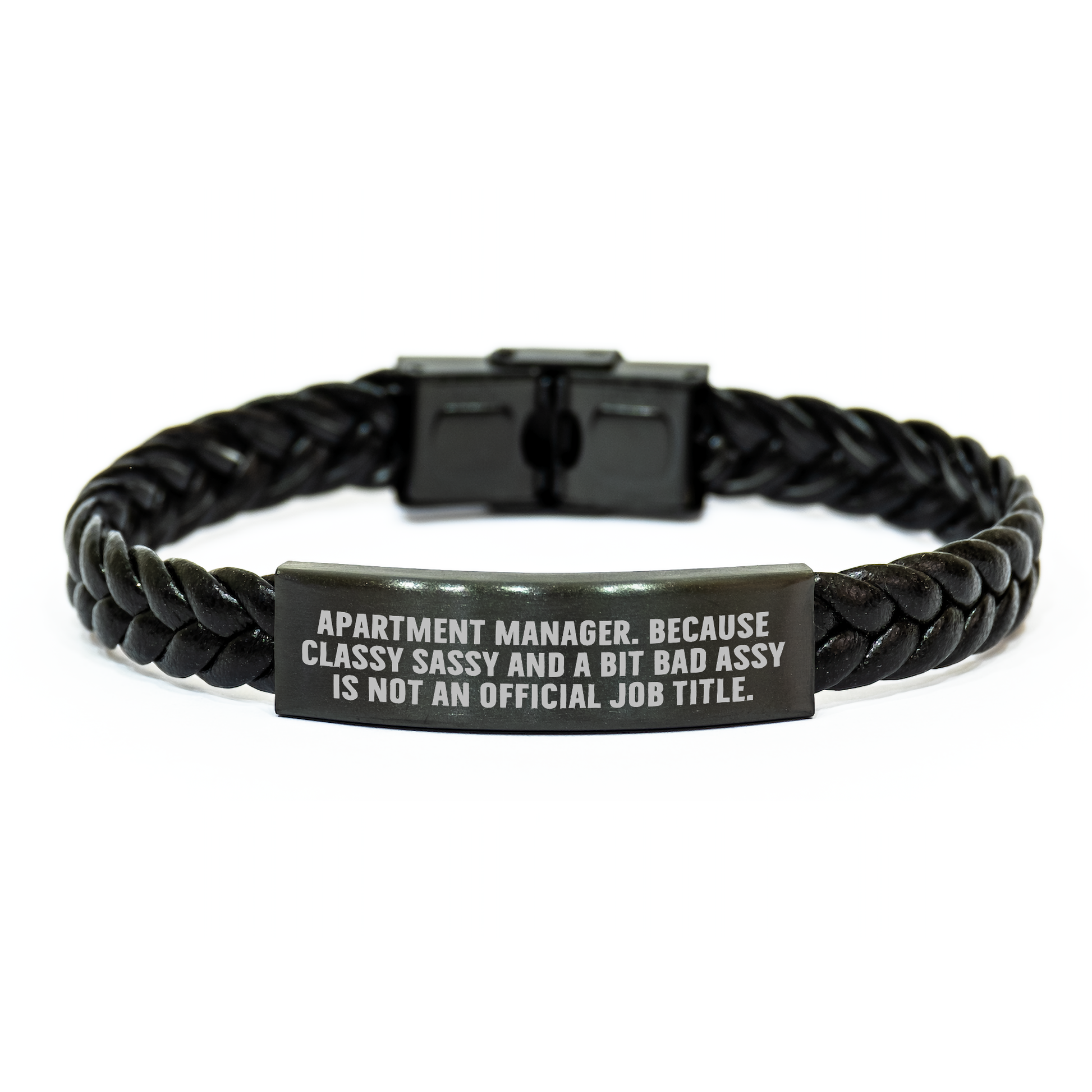 Funny Apartment Manager Gifts for Her - Interlaced Leather Bracelet from Friends with 'Apartment Manager. Because Classy Sassy And A Bit Fearlessy Is Not An Official Job Title.' Quote for Graduation - Image 1