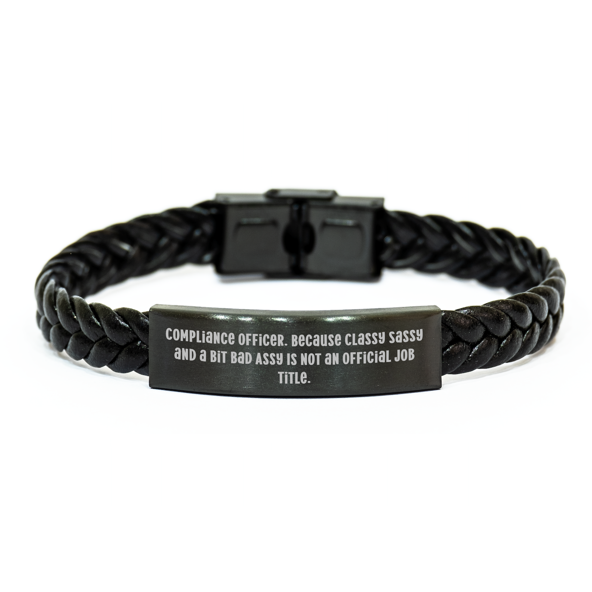Compliance Officer Gifts, Funny Quote, Interlaced Leather Bracelet, Graduation Unique Gifts from Coworkers to Men, Beautiful Stainless Steel and PU Leather Jewelry - Image 1