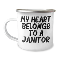 Load image into Gallery viewer, Funny Janitor Gifts from Friends for My Heart Belongs To A Janitor Stainless Steel Camping Mug, 12 oz - Image 1

