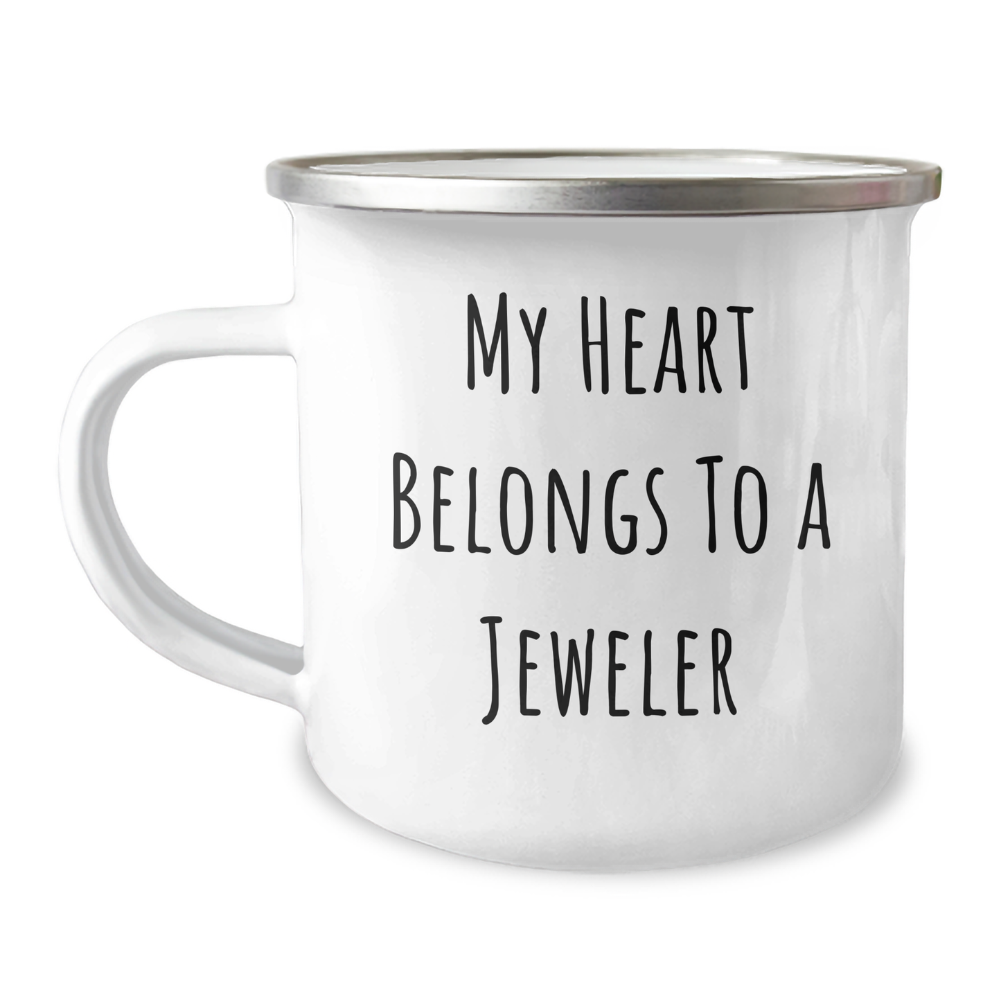 Funny Jeweler Gifts from Men - My Heart Belongs To A Jeweler, Enamel Camping Mug for Women, Friends, Family, Coworkers - Unique Presents for Mother's Day - Image 1