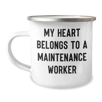 Load image into Gallery viewer, Maintenance Worker Camping Mug, Funny Quote 'My Heart Belongs To A Maintenance Worker', Gifts from Men to Maintenance Worker on Mother's Day - Image 1
