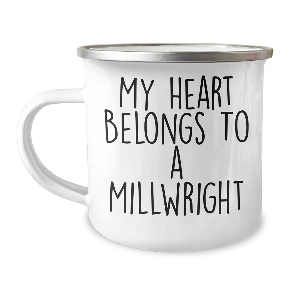 Funny Millwright Gifts for Him, 'My Heart Belongs To A Millwright', Enamel Camping Mug for Father's Day, Gifts from Men to Millwrights - Image 1