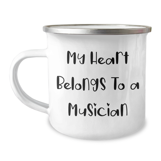 Funny Musician Gifts from Mom - My Heart Belongs To A Musician Camping Mug for Musician Lovers, Unique Mother's Day Unique Gifts from Women to Musician Men - Image 1