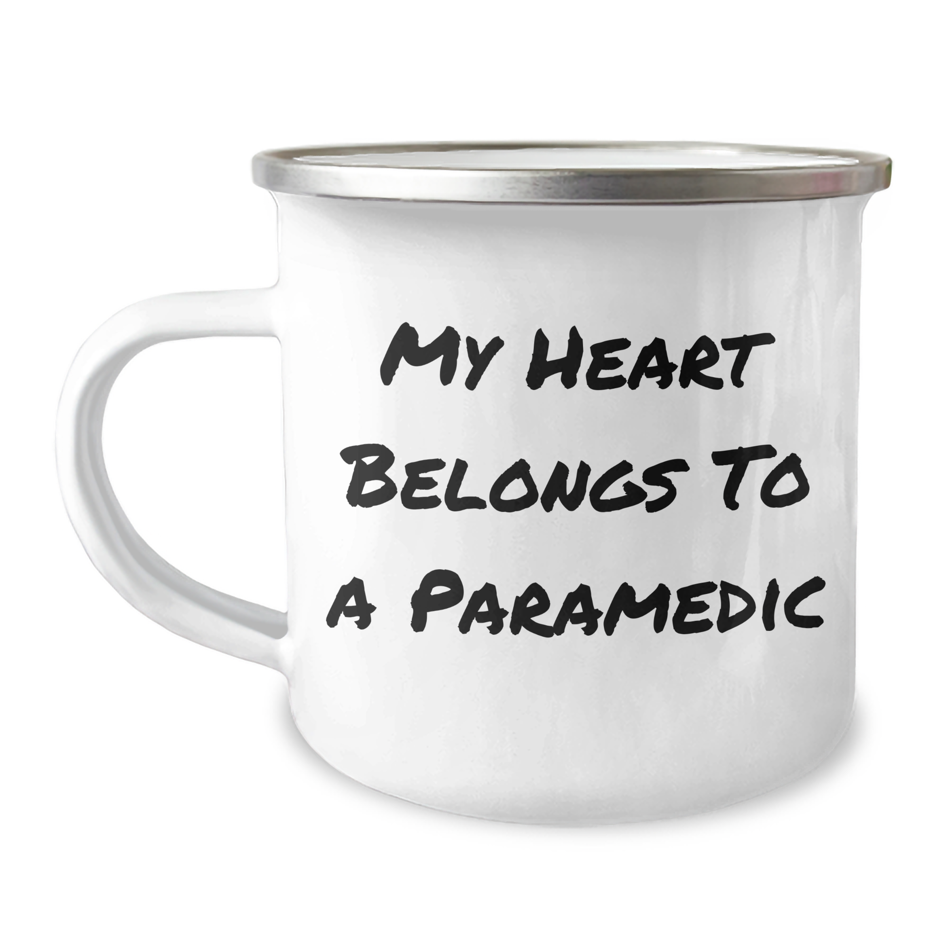 Funny Rescue Worker Gifts, Camping Mug for Dad, My Heart Belongs To A Rescue Worker, Stainless Steel with Enamel Finish, Perfect for Father's Day, Gifts from Men to Rescue Worker - Image 1