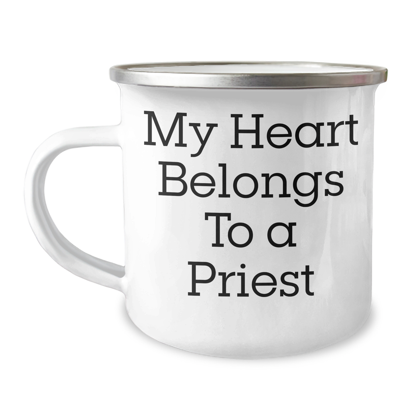 Funny Priest Gifts, Camping Mug 'My Heart Belongs To A Priest' for Father's Day Unique Gifts from Friends to Priest Men - Image 1