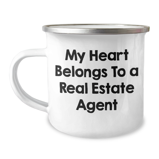Funny Real Estate Agent Gifts from Friends - My Heart Belongs To A Real Estate Agent Camping Mug for Real Estate Agent, Father's Day Unique Gifts for Men, Gifts from Family - Image 1