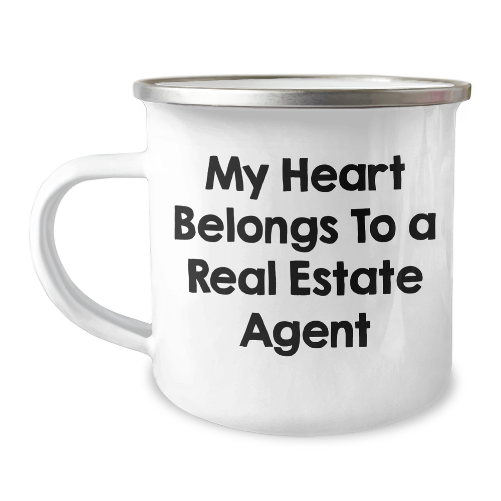Funny Real Estate Agent Gifts from Friends - My Heart Belongs To A Real Estate Agent Camping Mug for Real Estate Agent, Father's Day Unique Gifts for Men, Gifts from Family - Image 1