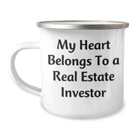 Load image into Gallery viewer, Funny Real Estate Investor Gifts for Him from Family - My Heart Belongs To A Real Estate Investor Quote on Camping Mug, Father&#39;s Day Unique Gifts for Men - Image 1
