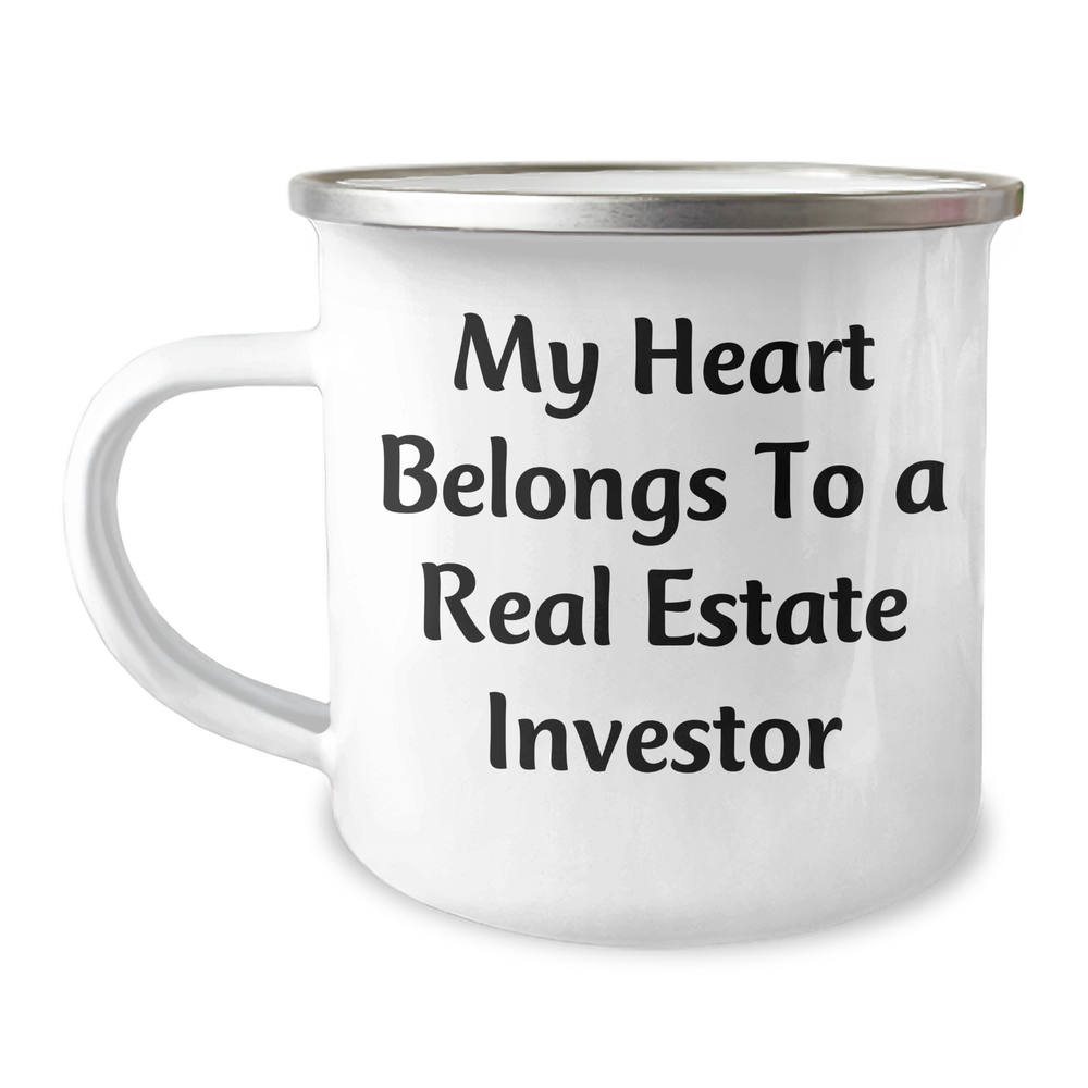 Funny Real Estate Investor Gifts for Him from Family - My Heart Belongs To A Real Estate Investor Quote on Camping Mug, Father's Day Unique Gifts for Men - Image 1