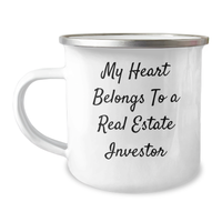 Load image into Gallery viewer, Funny Real Estate Investor Gifts, My Heart Belongs To A Real Estate Investor, 12 oz Camping Mug, Gifts from Family for Father&#39;s Day - Image 1
