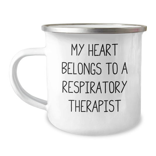 Funny Quote Respiratory Therapist Gifts from Men to Women on Mother's Day, 'My Heart Belongs To A Respiratory Therapist' Camping Mug for Respiratory Therapist, Unique Gifts for Respiratory Therapist - Image 1