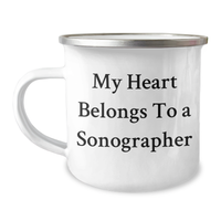 Load image into Gallery viewer, Funny Sonographer Gifts from Friends - My Heart Belongs To A Sonographer Quote on Camping Mug for Sonographer&#39;s Father&#39;s Day - Image 1
