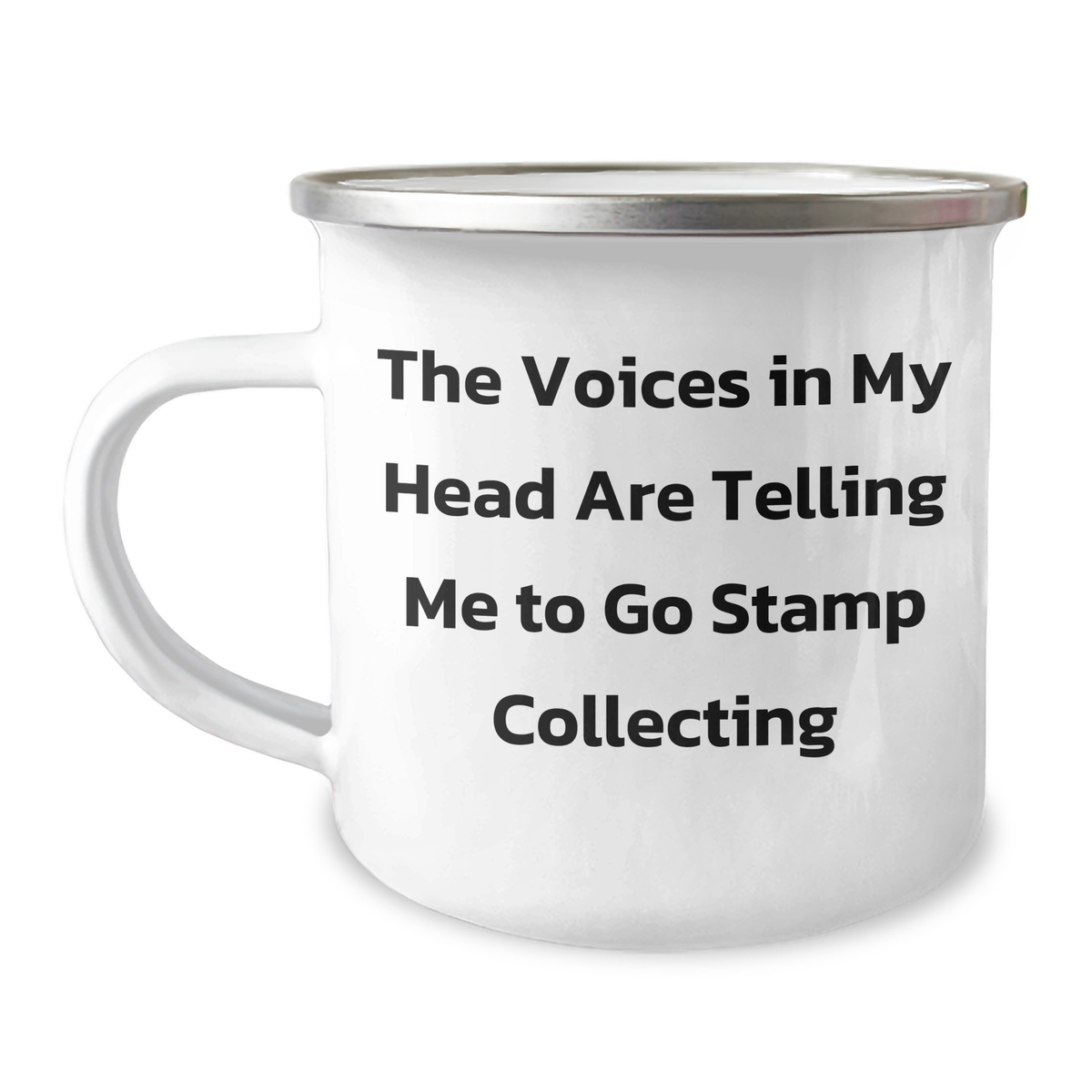 Funny Stamp Collecting Mugs for Dad's Weird Voices, Enamel Finish Camping Mug for Father's Day Unique Gift, Gifts from Family and Friends - Image 1