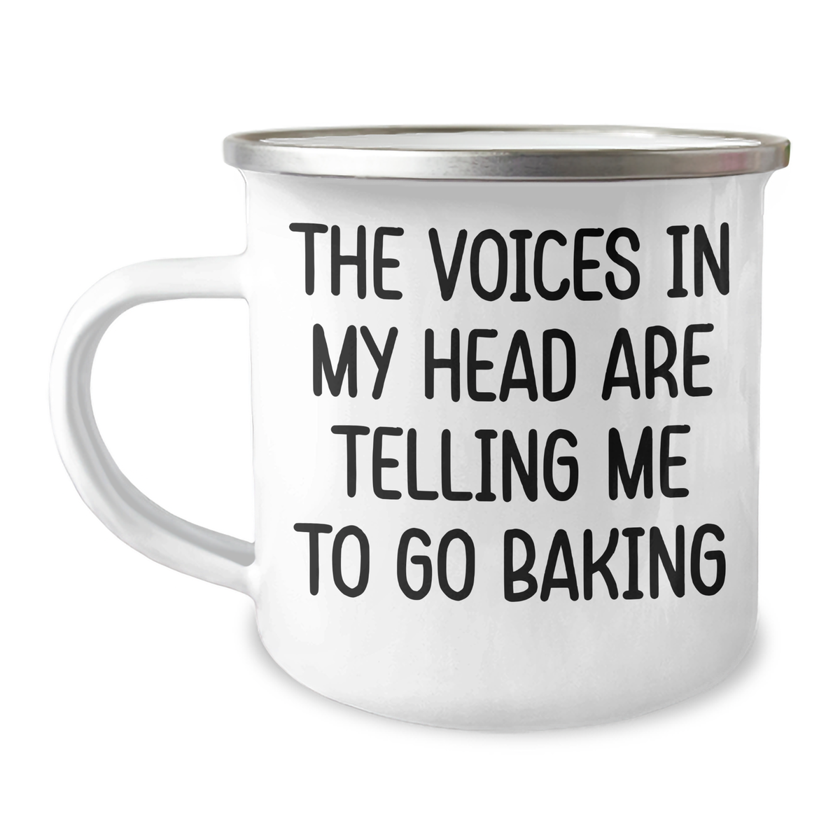 Funny Baking Quote Camping Mug, Gifts for Men from Family on Father's Day, 'The Voices In My Head Are Telling Me To Go Baking', Baking Enthusiast Mug - Image 1