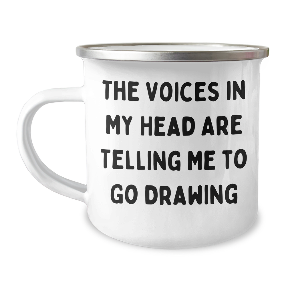 Funny Drawing Quotes Gifts for Men - 'The Voices In My Head Are Telling Me To Go Drawing' - Camping Mug for Father's Day from Family - Image 1