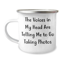 Load image into Gallery viewer, Funny Taking Photos Gifts for Men, Camping Mug from Friends, &#39;The Voices In My Head Are Telling Me To Go Taking Photos&#39; Quote, Father&#39;s Day Unique Gifts - Image 1

