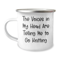 Load image into Gallery viewer, Funny Knitting Gifts for Men on Father&#39;s Day, &#39;The Voices In My Head Are Telling Me To Go Knitting&#39; Inscribed Camping Mug, Gifts from Family - Image 1
