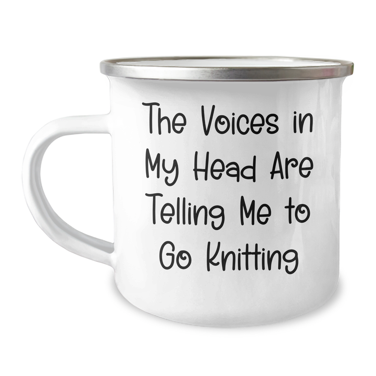 Funny Knitting Gifts for Men on Father's Day, 'The Voices In My Head Are Telling Me To Go Knitting' Inscribed Camping Mug, Gifts from Family - Image 1