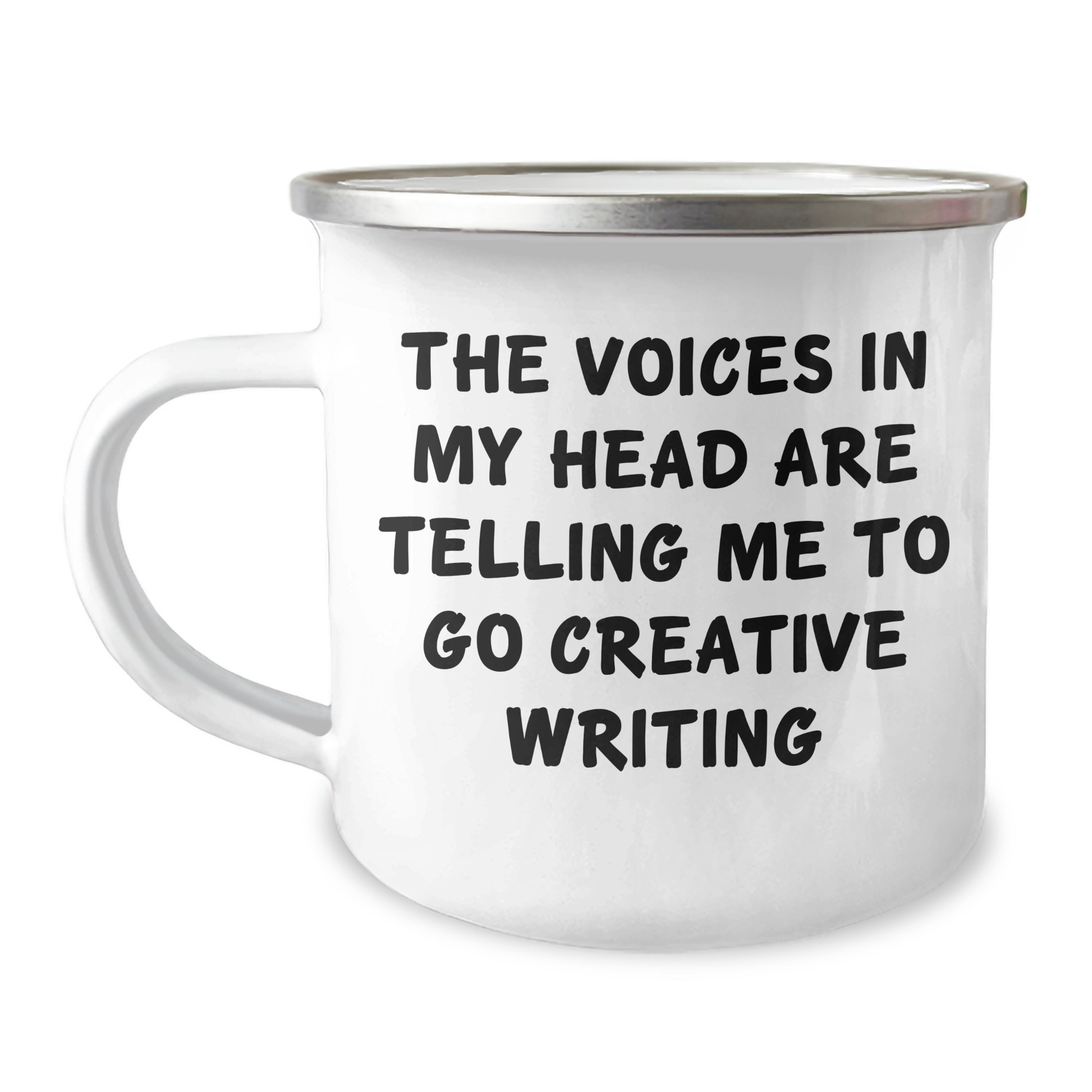 Creative Writing Inspiration Gifts from Friends - 'The Voices In My Head Are Telling Me To Go Creative Writing' Funny Camping Mug for Men and Women - Image 1