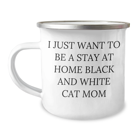 Funny Black and White Cat Mom Camping Mug Gifts from Family, Friends, and Coworkers for Black and White Cat Lovers on Father's Day - Image 1